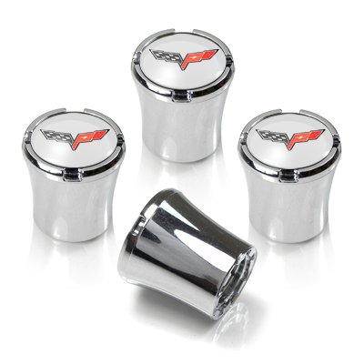 Chevrolet Corvette C6 Logo Chrome Tire Stem Valve Caps, Official Licensed