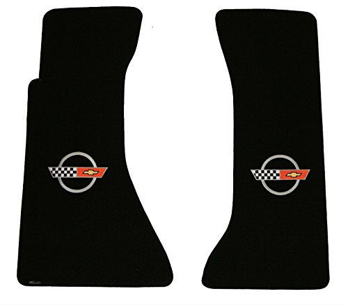 1984-90 C4 Corvette Classic Loop Black Floor Mats Set with Silver Circle Flags Logo