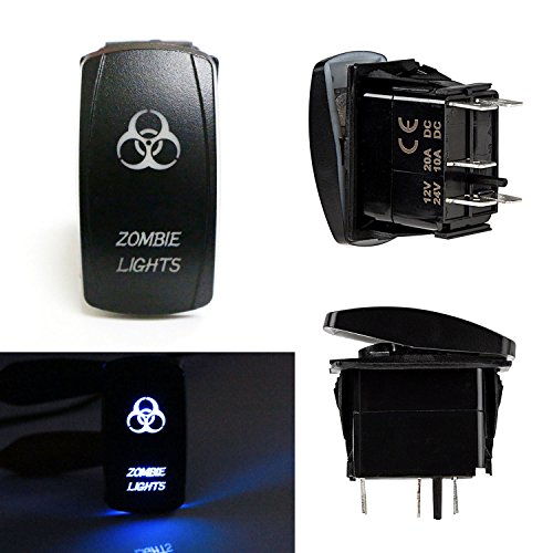 iJDMTOY (1) Zombie Lights 5-Pin SPST ON/OFF Blue LED Indicator Rocker Switch For Car Truck 4x4 Jeep Boat For Work Lights, Fog Lights, Daytime Running Lamps, etc