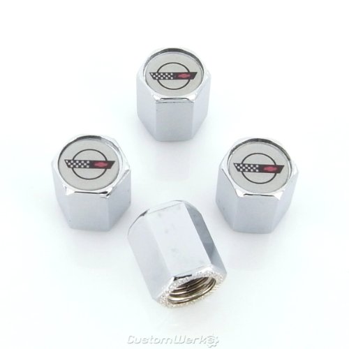 Corvette C4 Logo Chrome Tire Stem Valve Caps