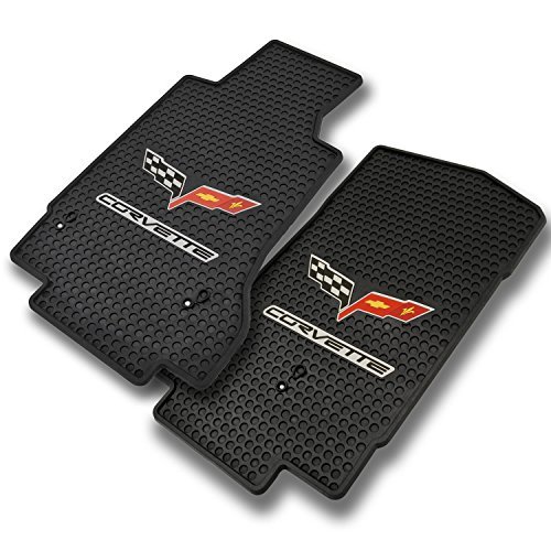 CORVETTE 2005-2007.5 2PC Mats BLACK SIGNATURE RUBBER with C6 LOGO