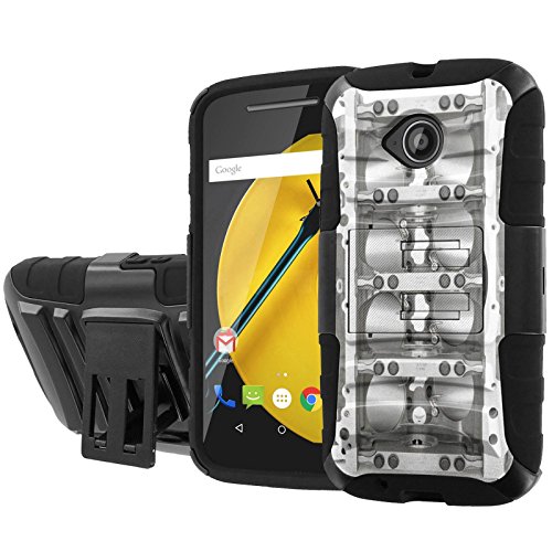 Moto [E 2nd Generation] Armor Case [NakedShield] [Black/Black] Heavy Duty Armor [Holster with Kickstand] Phone Case - [Corvette Engine Block] for Moto [E 2nd Generation] XT1527 [2015]