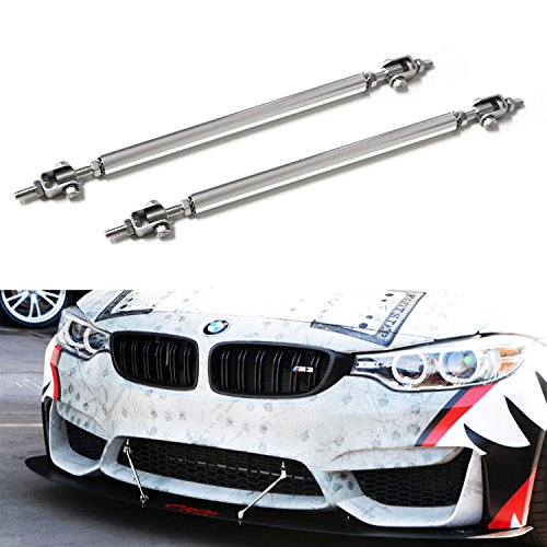 iJDMTOY (2) Universal Silver Aluminum Front Bumper Lip Splitter Strut Rod Support Bars, 7.5