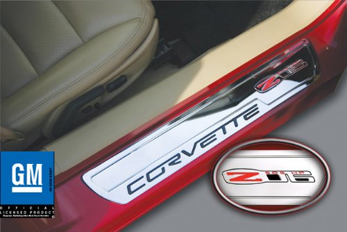 Corvette Door Sill Plates - Billet Chrome with Z06 505HP Logo : Z06